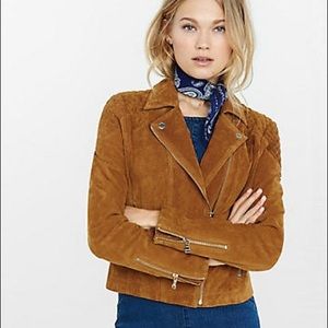 Express Camel Genuine Suede Leather Moto Jacket